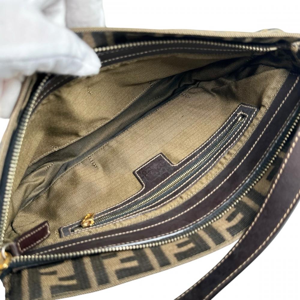 FENDI フェンディ ショルダーバッグ ズッカ マンマバケット FFロゴ ナイロン ブラウン 茶 ゴールド金具 レディース【中古品】