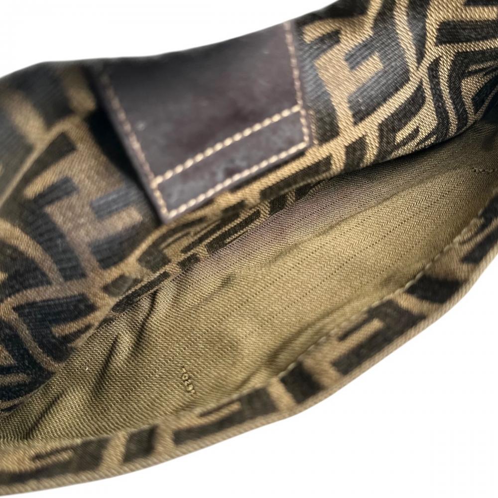 FENDI フェンディ ショルダーバッグ ズッカ マンマバケット FFロゴ ナイロン ブラウン 茶 ゴールド金具 レディース【中古品】
