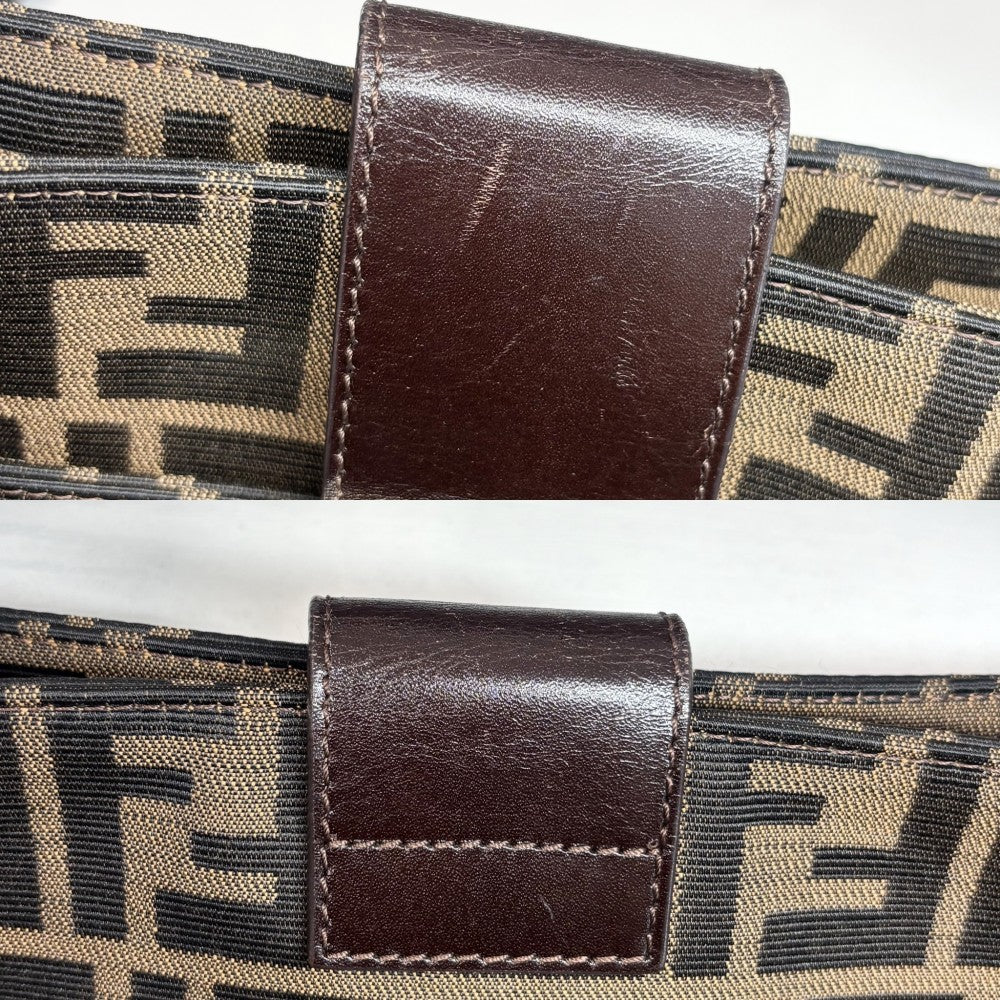 FENDI フェンディ ショルダーバッグ ズッカ ワンショルダー キャンバス レザー ブラウン 茶 シルバー金具 レディース【中古品】