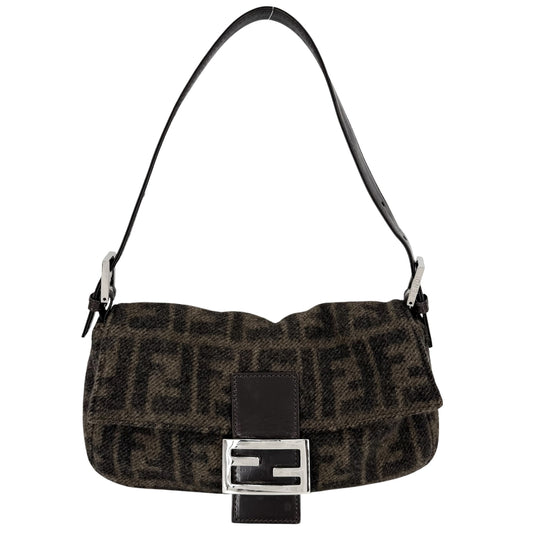 FENDI フェンディ ハンドバッグ ズッカ 26424 ウール レザー ブラウン 茶 シルバー金具 レディース【中古品】