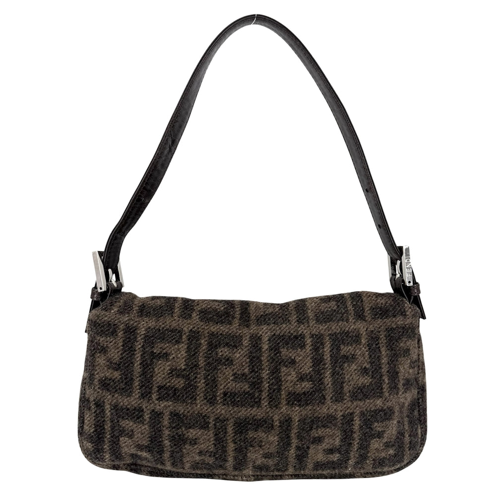 FENDI フェンディ ハンドバッグ ズッカ 26424 ウール レザー ブラウン 茶 シルバー金具 レディース【中古品】