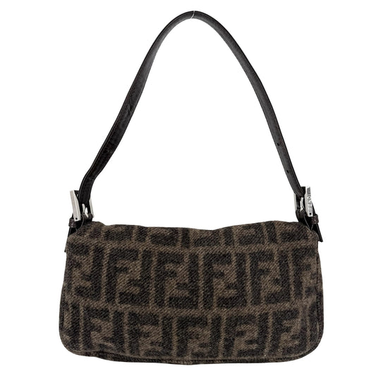 FENDI フェンディ ハンドバッグ ズッカ 26424 ウール レザー ブラウン 茶 シルバー金具 レディース【中古品】