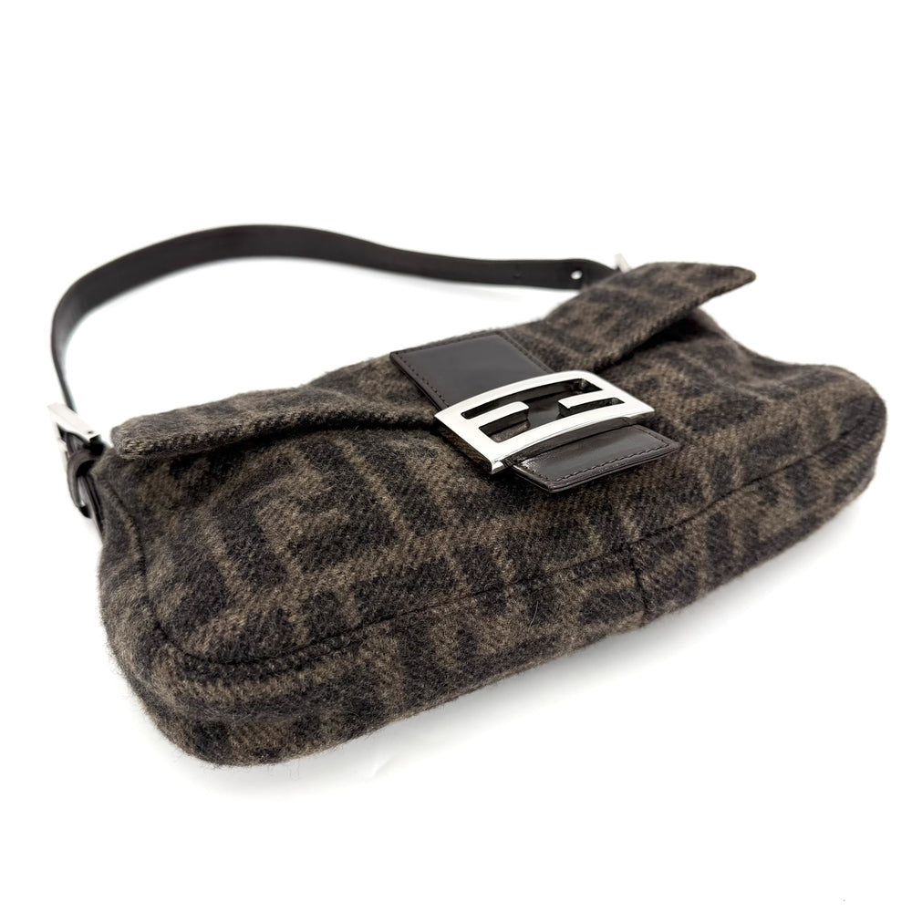 FENDI フェンディ ハンドバッグ ズッカ 26424 ウール レザー ブラウン 茶 シルバー金具 レディース【中古品】