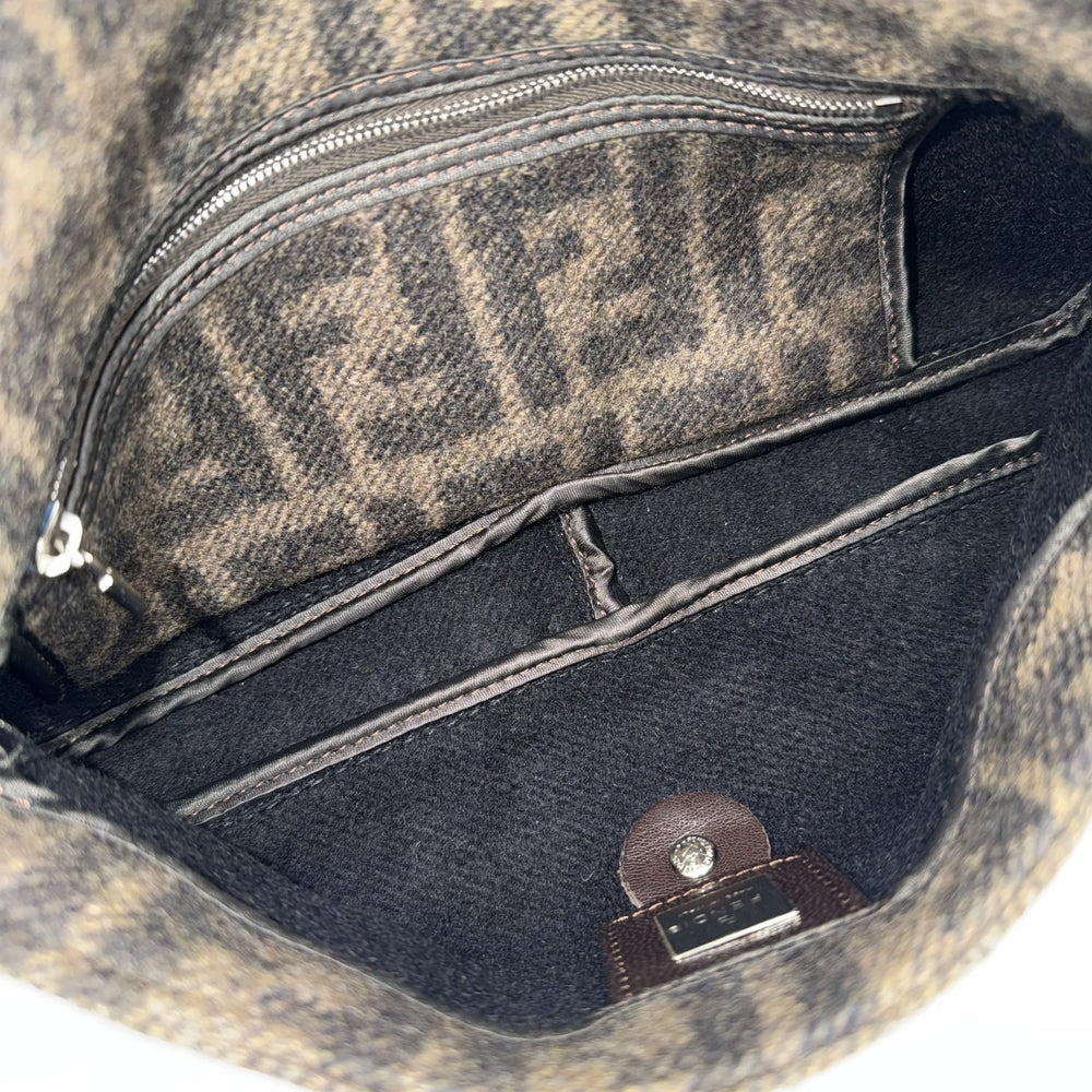 FENDI フェンディ ハンドバッグ ズッカ 26424 ウール レザー ブラウン 茶 シルバー金具 レディース【中古品】