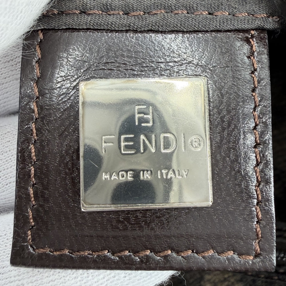 FENDI フェンディ ハンドバッグ ズッカ 26424 ウール レザー ブラウン 茶 シルバー金具 レディース【中古品】