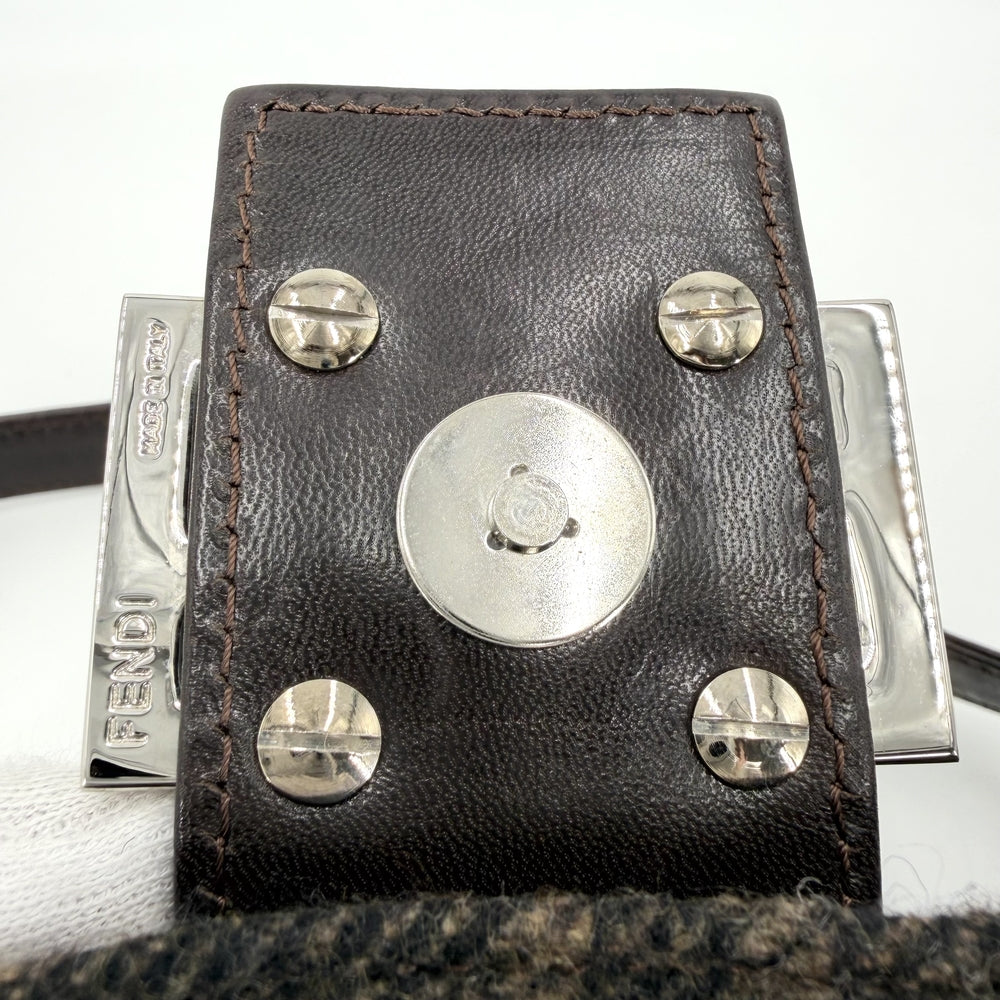 FENDI フェンディ ハンドバッグ ズッカ 26424 ウール レザー ブラウン 茶 シルバー金具 レディース【中古品】