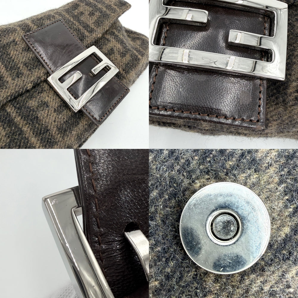 FENDI フェンディ ハンドバッグ ズッカ 26424 ウール レザー ブラウン 茶 シルバー金具 レディース【中古品】