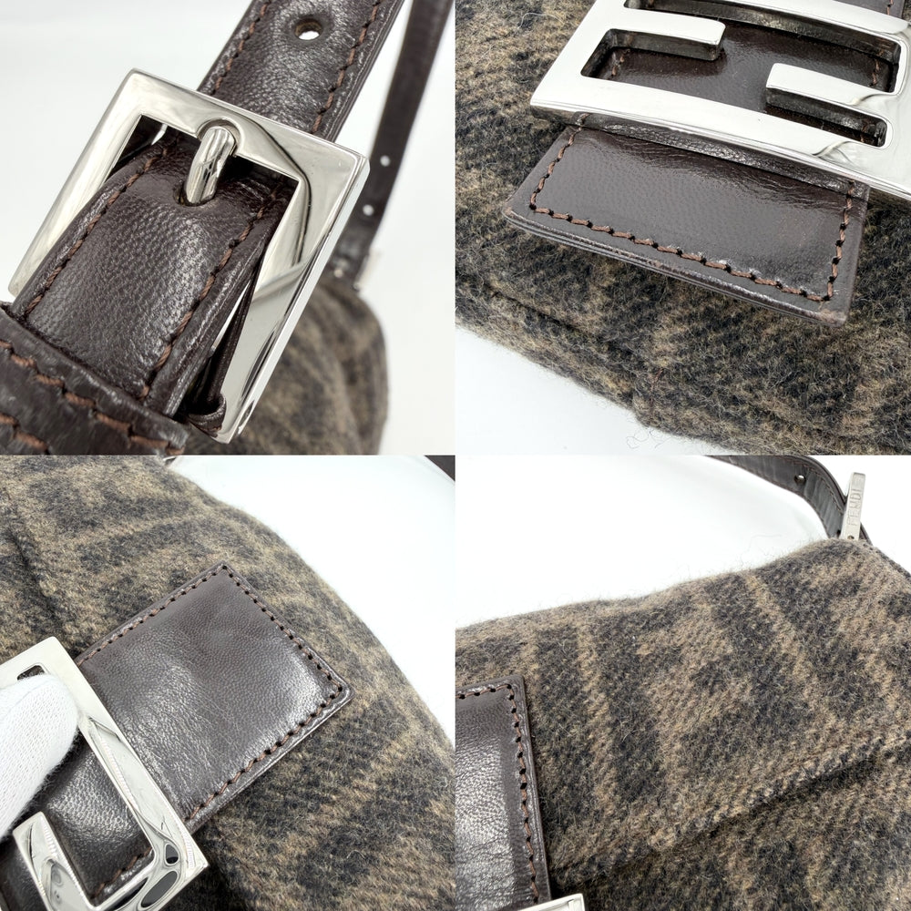 FENDI フェンディ ハンドバッグ ズッカ 26424 ウール レザー ブラウン 茶 シルバー金具 レディース【中古品】