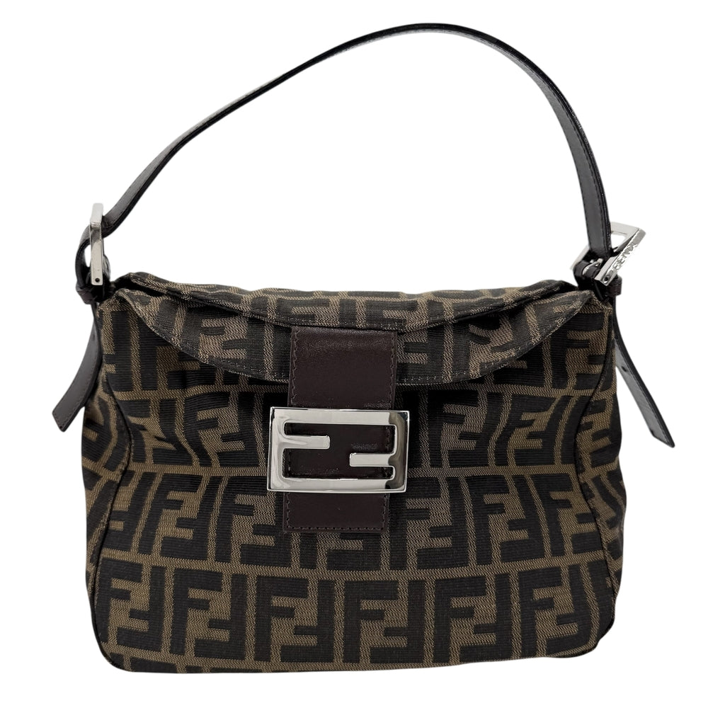 FENDI フェンディ ハンドバッグ ズッカ マンマバケット セミショルダーバッグ 26426 キャンバス レザー ブラウン 茶 シルバー金具 レディース【中古品】