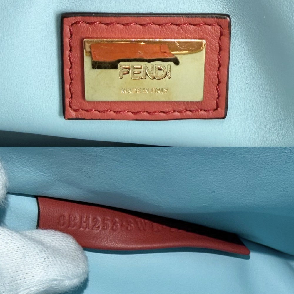 FENDI フェンディ 2WAY プチトゥージュール ショルダーバッグ ハンドバッグ 8BH253 レザー オレンジ ライトブルー ゴールド金具 レディース【中古品】