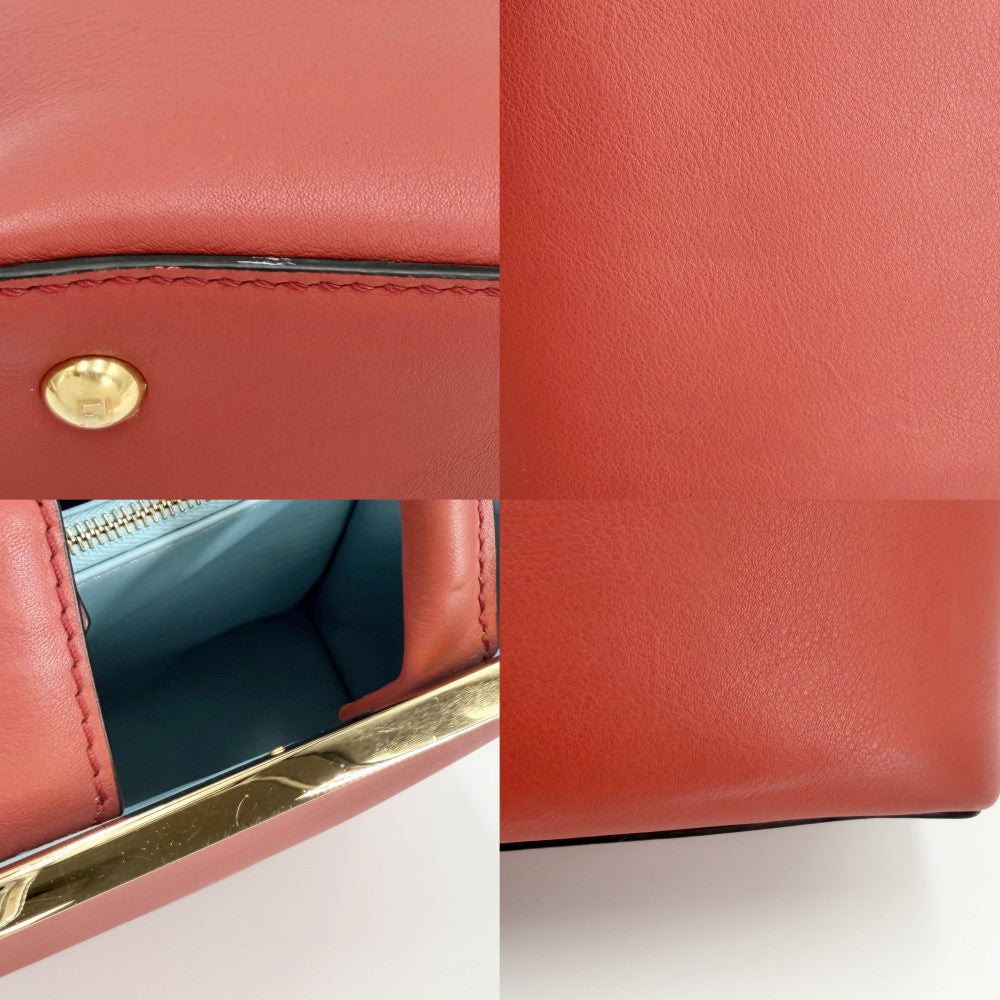 FENDI フェンディ 2WAY プチトゥージュール ショルダーバッグ ハンドバッグ 8BH253 レザー オレンジ ライトブルー ゴールド金具 レディース【中古品】