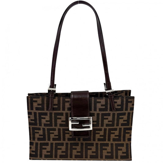 FENDI フェンディ トートバッグ ズッカ ハンドバッグ キャンバス レザー ブラウン 茶 シルバー金具 レディース【中古品】