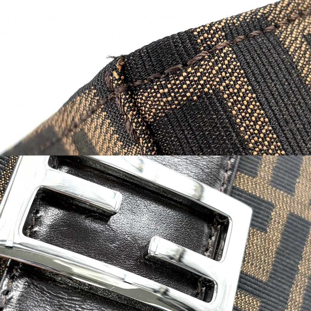 FENDI フェンディ トートバッグ ズッカ ハンドバッグ キャンバス レザー ブラウン 茶 シルバー金具 レディース【中古品】