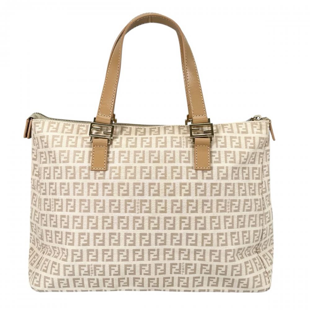 FENDI フェンディ トートバッグ ズッキーノ FFロゴ 8BH138 キャンバス ベージュ ゴールド金具 レディース【中古品】
