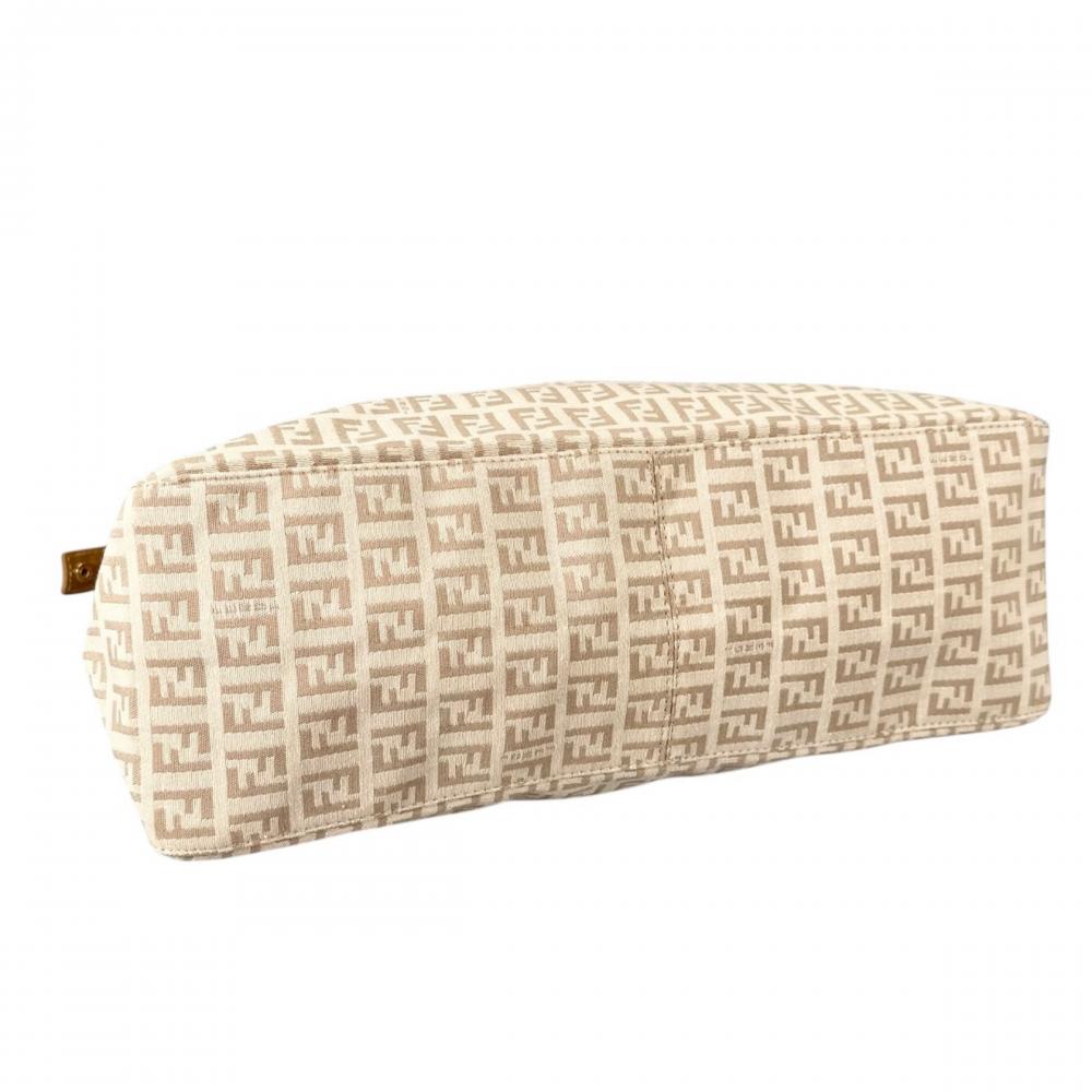 FENDI フェンディ トートバッグ ズッキーノ FFロゴ 8BH138 キャンバス ベージュ ゴールド金具 レディース【中古品】