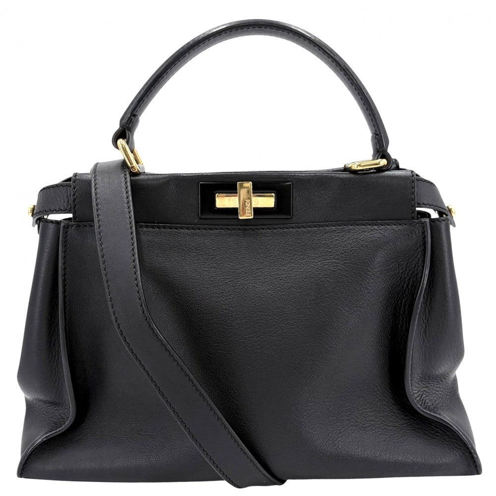 FENDI フェンディ 2WAY ピーカブー レギュラー ハンドバッグ ショルダーバッグ 8BN290 レザー ブラック 黒 ゴールド金具 レディース【中古品】