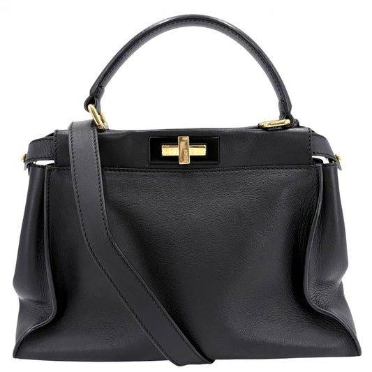 FENDI フェンディ 2WAY ピーカブー レギュラー ハンドバッグ ショルダーバッグ 8BN290 レザー ブラック 黒 ゴールド金具 レディース【中古品】