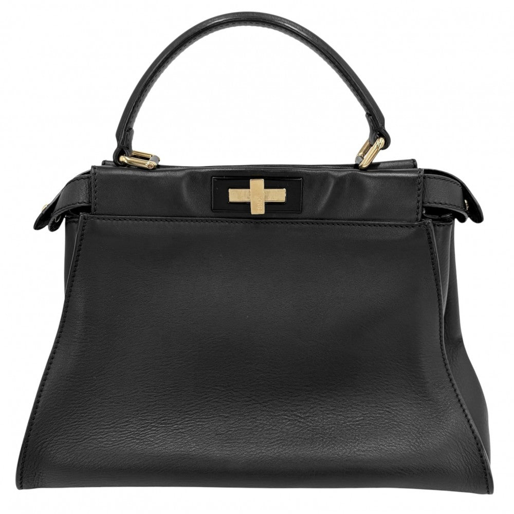FENDI フェンディ 2WAY ピーカブー レギュラー ハンドバッグ ショルダーバッグ 8BN290 レザー ブラック 黒 ゴールド金具 レディース【中古品】