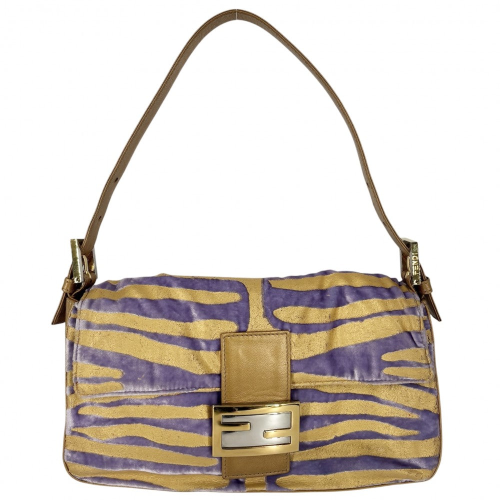 FENDI フェンディ ハンドバッグ マンマバケット レザー ベルベット ゴールド パープル 紫
 シルバー×ゴールド金具 レディース【中古品】