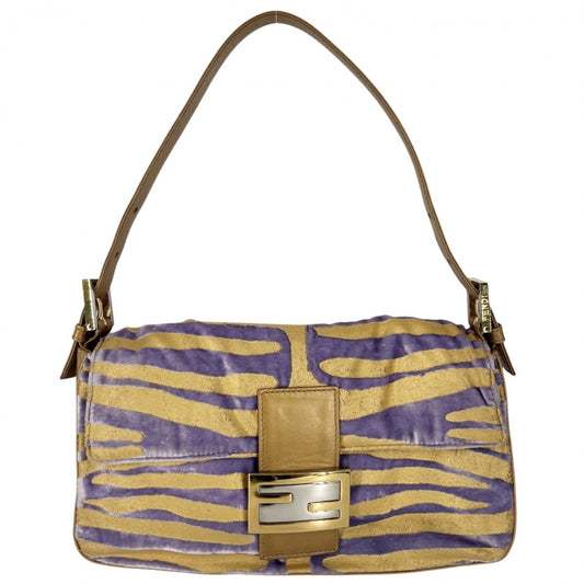 FENDI フェンディ ハンドバッグ マンマバケット レザー ベルベット ゴールド パープル 紫
 シルバー×ゴールド金具 レディース【中古品】