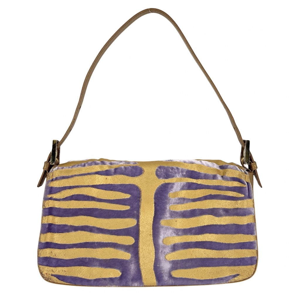 FENDI フェンディ ハンドバッグ マンマバケット レザー ベルベット ゴールド パープル 紫
 シルバー×ゴールド金具 レディース【中古品】