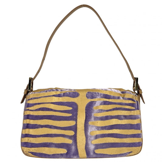 FENDI フェンディ ハンドバッグ マンマバケット レザー ベルベット ゴールド パープル 紫
 シルバー×ゴールド金具 レディース【中古品】