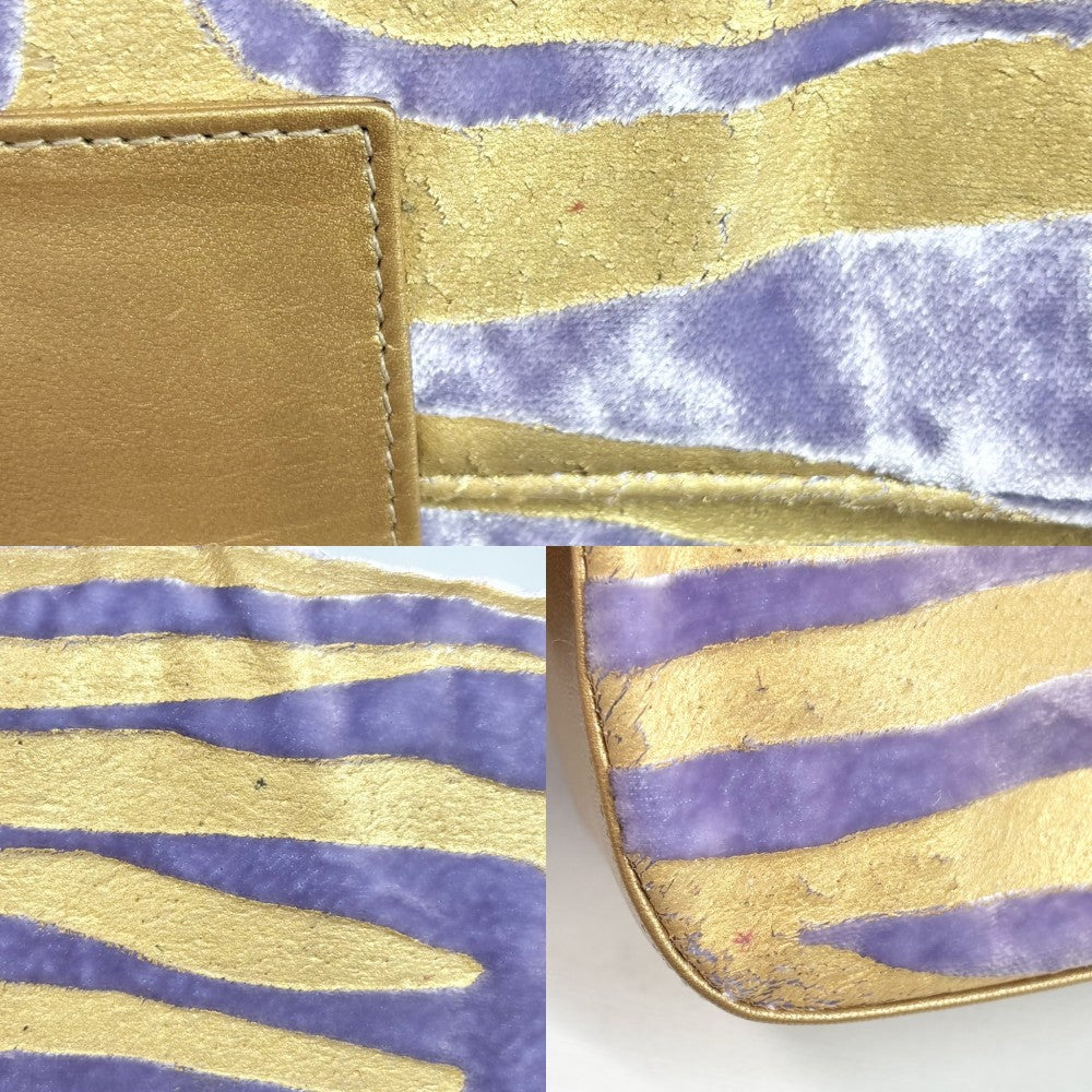 FENDI フェンディ ハンドバッグ マンマバケット レザー ベルベット ゴールド パープル 紫
 シルバー×ゴールド金具 レディース【中古品】