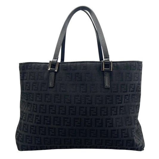 FENDI フェンディ ハンドバッグ ズッキーノキャンバス ミニトート FFロゴ 8BH018 キャンバス レザー ブラック 黒 シルバー金具 レディース【中古品】