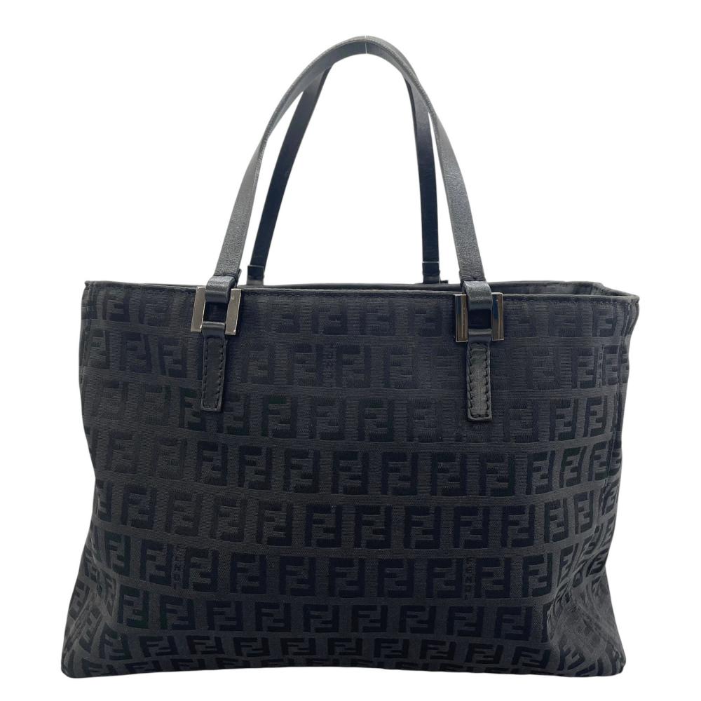 FENDI フェンディ ハンドバッグ ズッキーノキャンバス ミニトート FFロゴ 8BH018 キャンバス レザー ブラック 黒 シルバー金具 レディース【中古品】