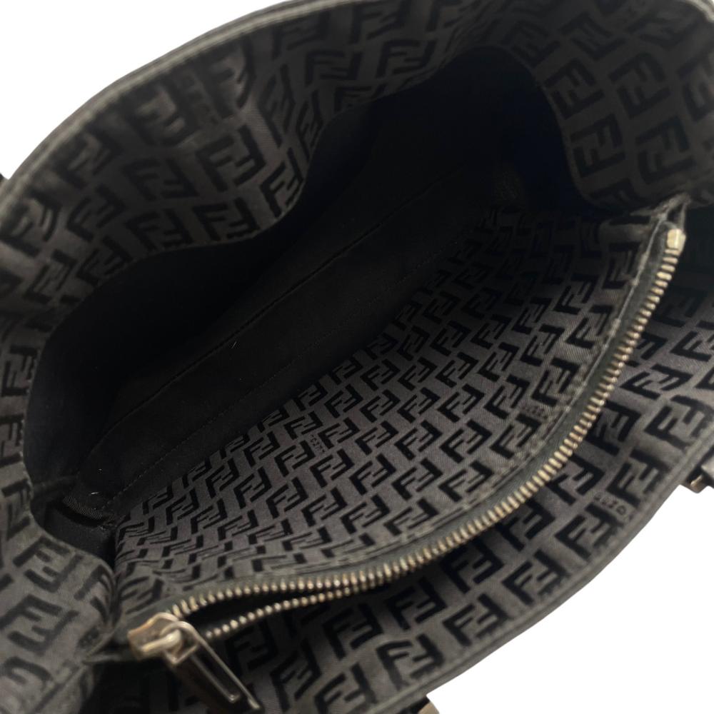 FENDI フェンディ ハンドバッグ ズッキーノキャンバス ミニトート FFロゴ 8BH018 キャンバス レザー ブラック 黒 シルバー金具 レディース【中古品】