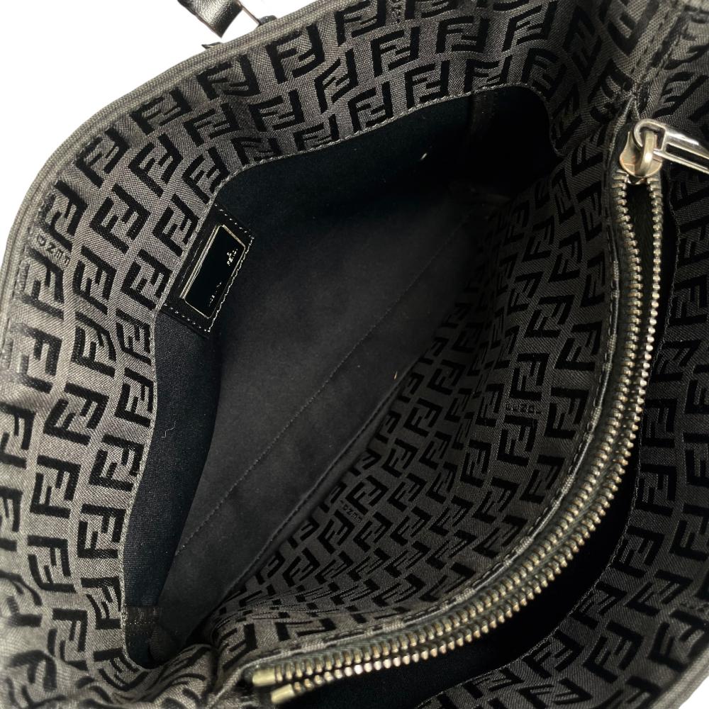 FENDI フェンディ ハンドバッグ ズッキーノキャンバス ミニトート FFロゴ 8BH018 キャンバス レザー ブラック 黒 シルバー金具 レディース【中古品】
