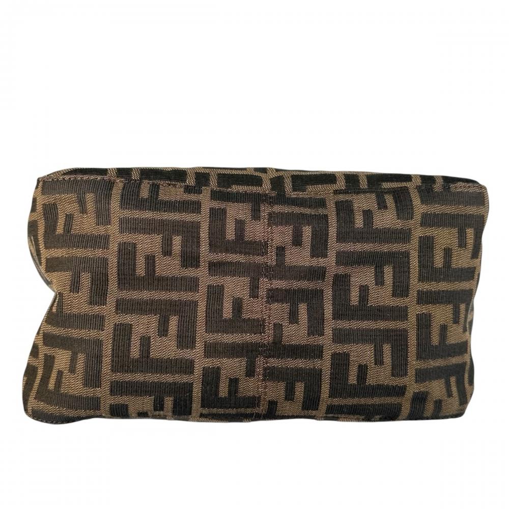 FENDI フェンディ ショルダーバッグ ズッカ マンマバケット 264260 キャンバス レザー ブラウン 茶 ブラック 黒 シルバー金具 レディース【中古品】