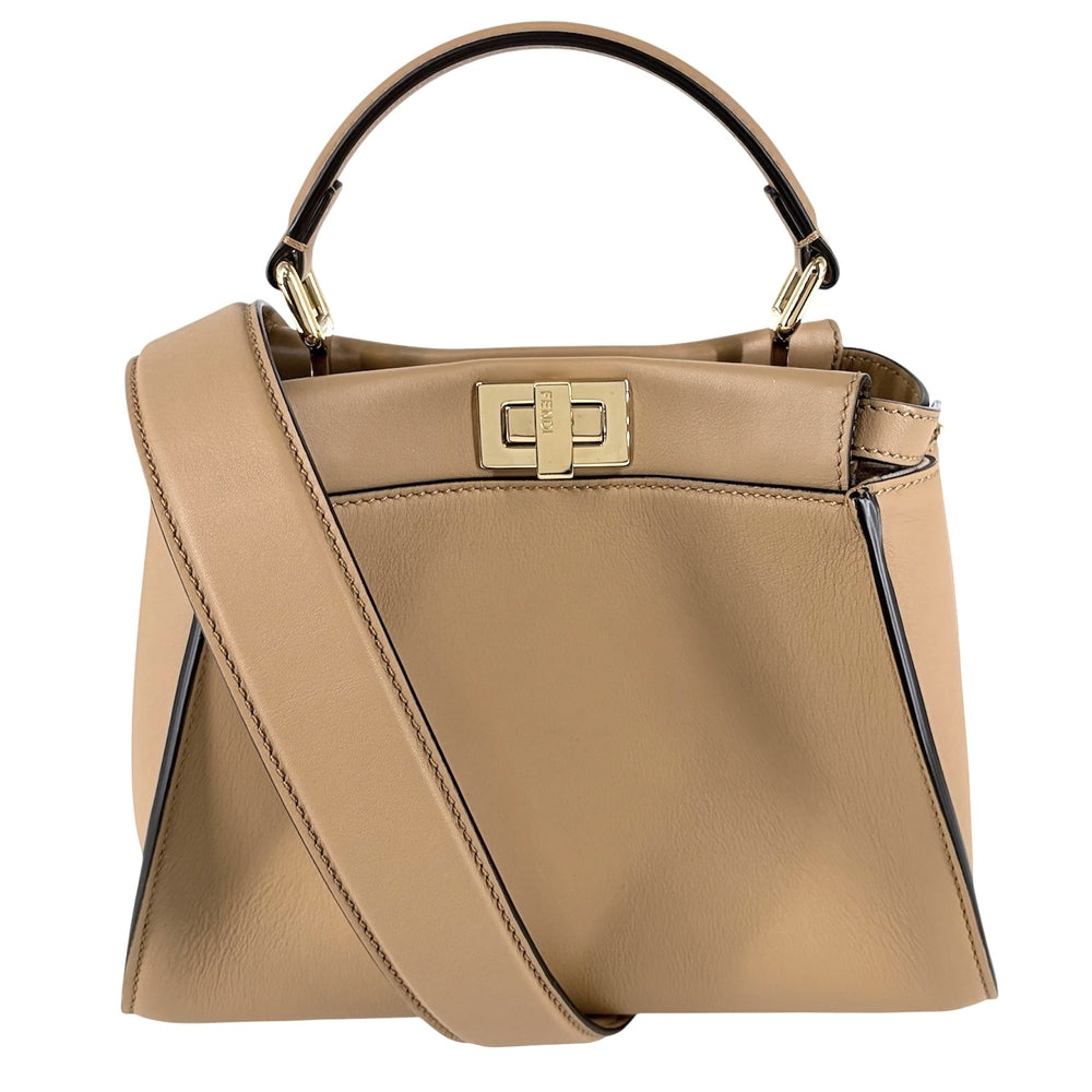 FENDI フェンディ 2WAY ミニピーカブー ハンドバッグ ショルダーバッグ Peekaboo 小さめ かばん 鞄 スカーフ付き 8BN244 レザー ブラウン 茶 ゴールド金具 レディース【中古品】