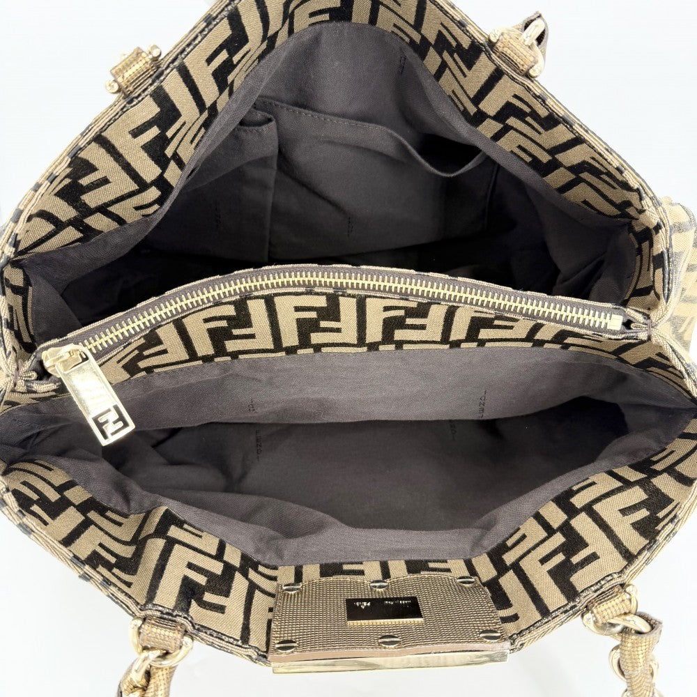 FENDI フェンディ ハンドバッグ ズッカ トートバッグ 8BR616 キャンバス レザー ブラウン 茶 シルバー金具 レディース【中古品】