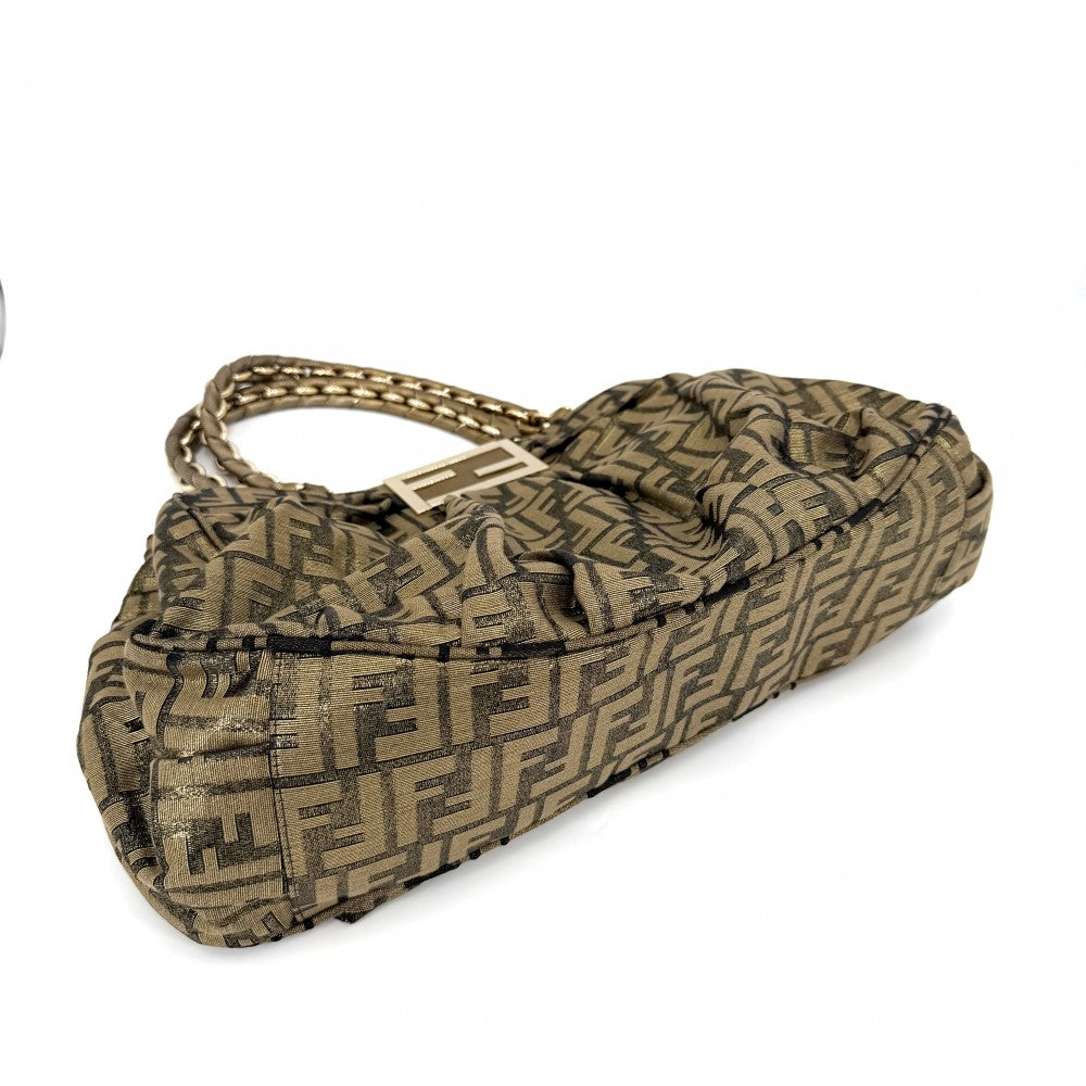FENDI フェンディ ハンドバッグ ズッカ トートバッグ 8BR616 キャンバス レザー ブラウン 茶 シルバー金具 レディース【中古品】