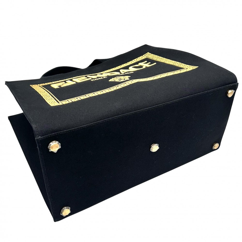 【開店SALE】 VERSACE ヴェルサーチ 2WAY FENDACE フェンダーチェ フェンディコラボ ハンドバッグ トートバッグ メデューサ 8BH395 キャンバス ブラック 黒 ゴールド ゴールド金具 レディース【中古品】