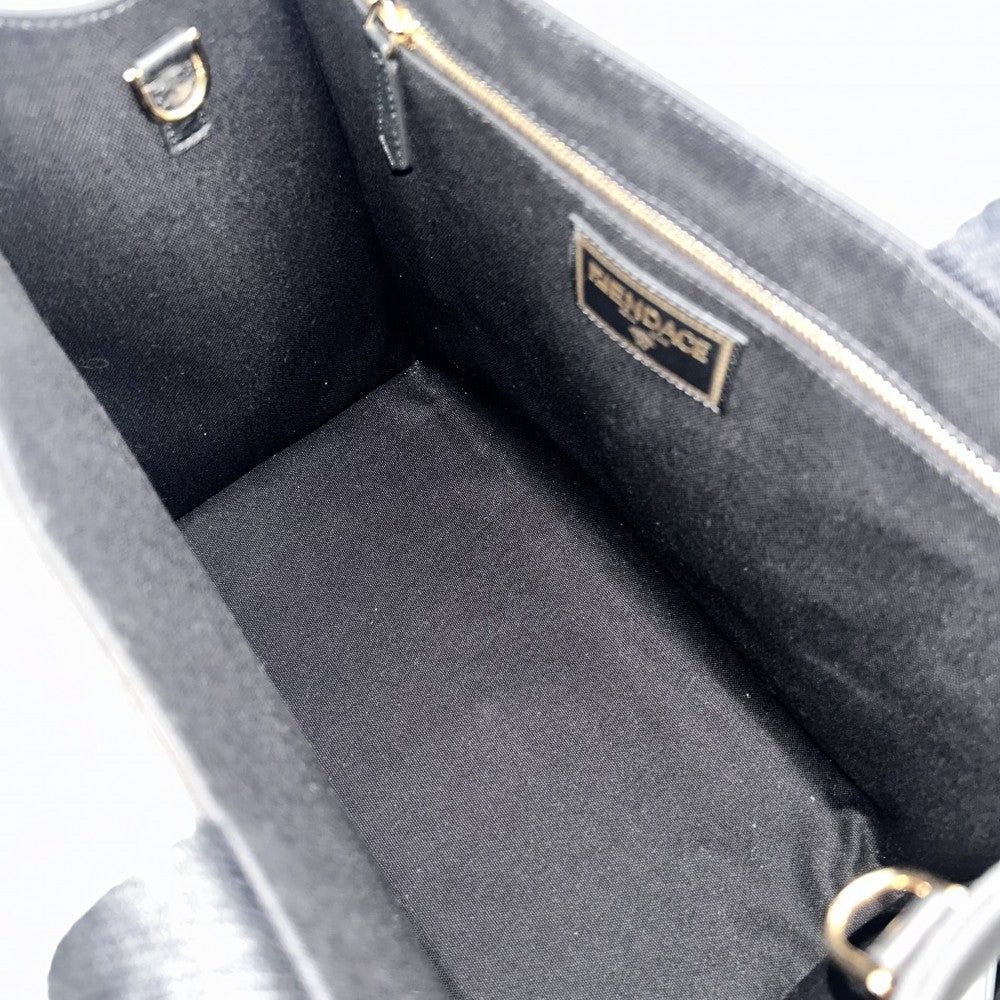 VERSACE ヴェルサーチ 2WAY FENDACE フェンダーチェ フェンディコラボ ハンドバッグ トートバッグ メデューサ 8BH395 キャンバス ブラック 黒 ゴールド ゴールド金具 レディース【中古品】