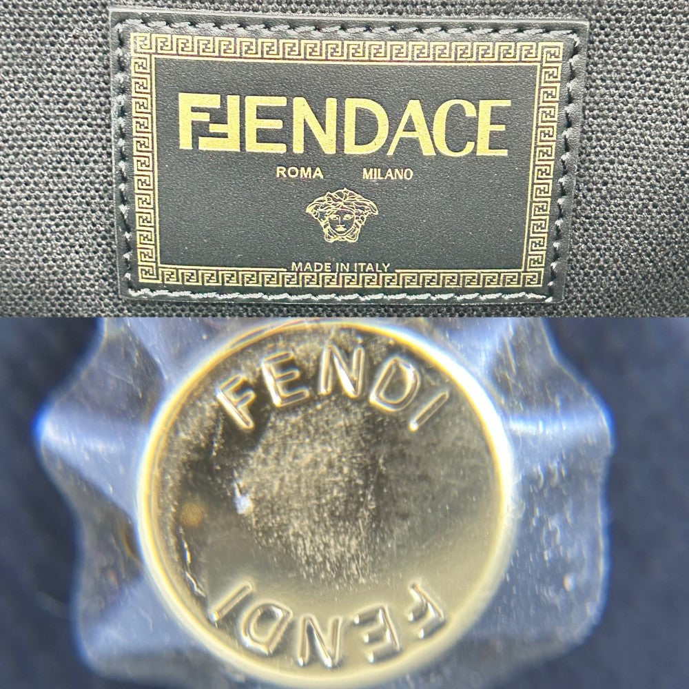 【開店SALE】 VERSACE ヴェルサーチ 2WAY FENDACE フェンダーチェ フェンディコラボ ハンドバッグ トートバッグ メデューサ 8BH395 キャンバス ブラック 黒 ゴールド ゴールド金具 レディース【中古品】