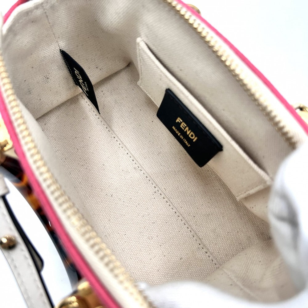 【開店SALE】 FENDI フェンディ 2WAY バイザウェイミニ ハンドバッグ ショルダーバッグ 小さめ 鞄 かばん 8BS067 キャンバス レザー アイボリー ピンク ゴールド金具 レディース【中古品】
