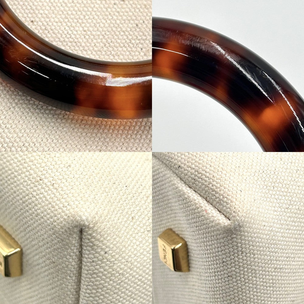 【開店SALE】 FENDI フェンディ 2WAY バイザウェイミニ ハンドバッグ ショルダーバッグ 小さめ 鞄 かばん 8BS067 キャンバス レザー アイボリー ピンク ゴールド金具 レディース【中古品】