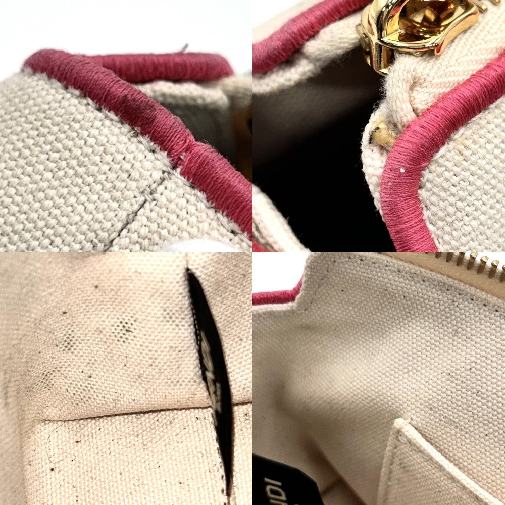 【開店SALE】 FENDI フェンディ 2WAY バイザウェイミニ ハンドバッグ ショルダーバッグ 小さめ 鞄 かばん 8BS067 キャンバス レザー アイボリー ピンク ゴールド金具 レディース【中古品】