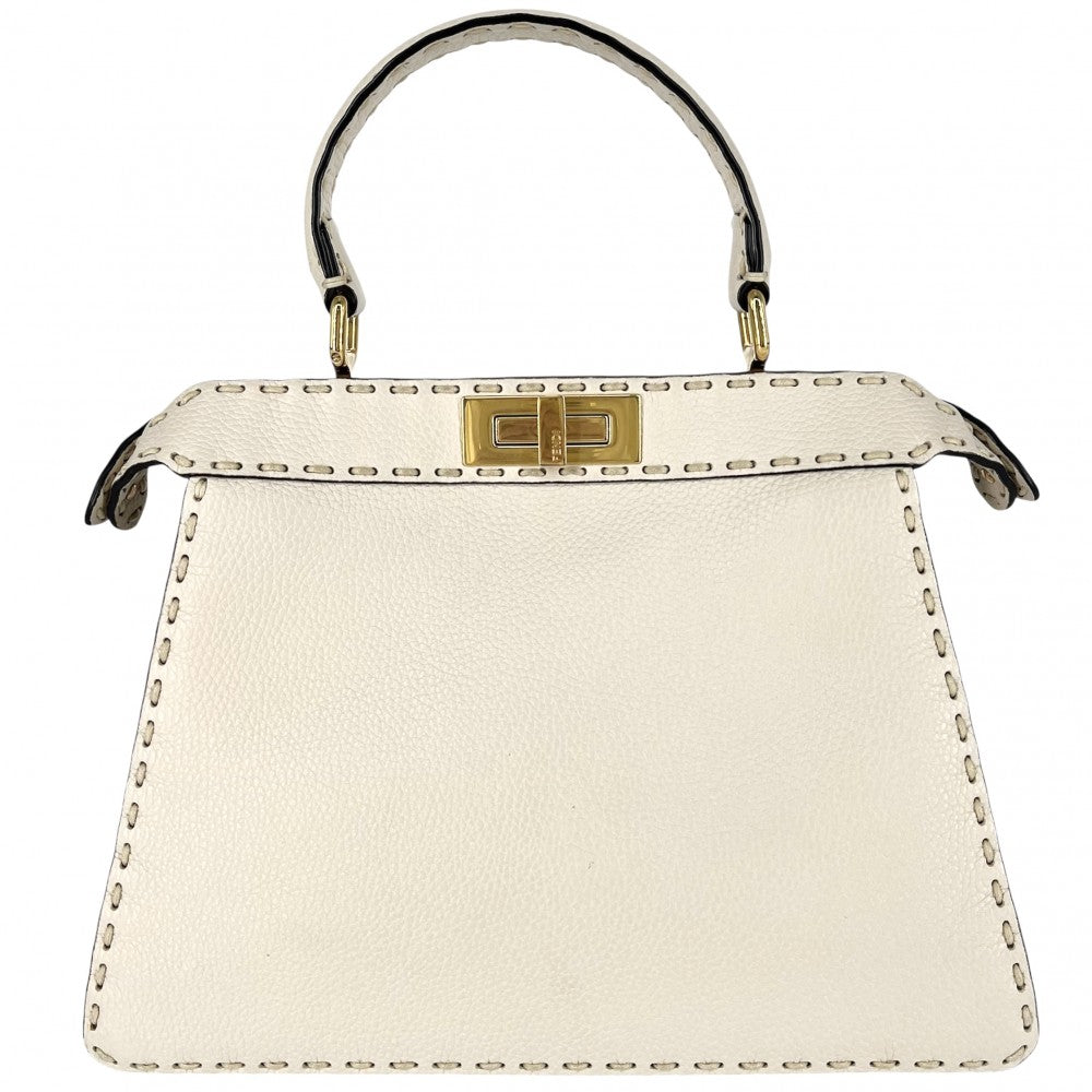 FENDI フェンディ 2WAY ピーカブー アイシーユー ミディアム ハンドバッグ ショルダーバッグ ISeeU セレリア ホワイト 白 8BN321 レザー アイボリー ゴールド金具 レディース【中古品】