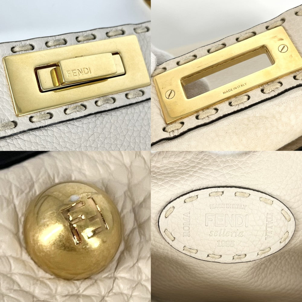 FENDI フェンディ 2WAY ピーカブー アイシーユー ミディアム ハンドバッグ ショルダーバッグ ISeeU セレリア ホワイト 白 8BN321 レザー アイボリー ゴールド金具 レディース【中古品】