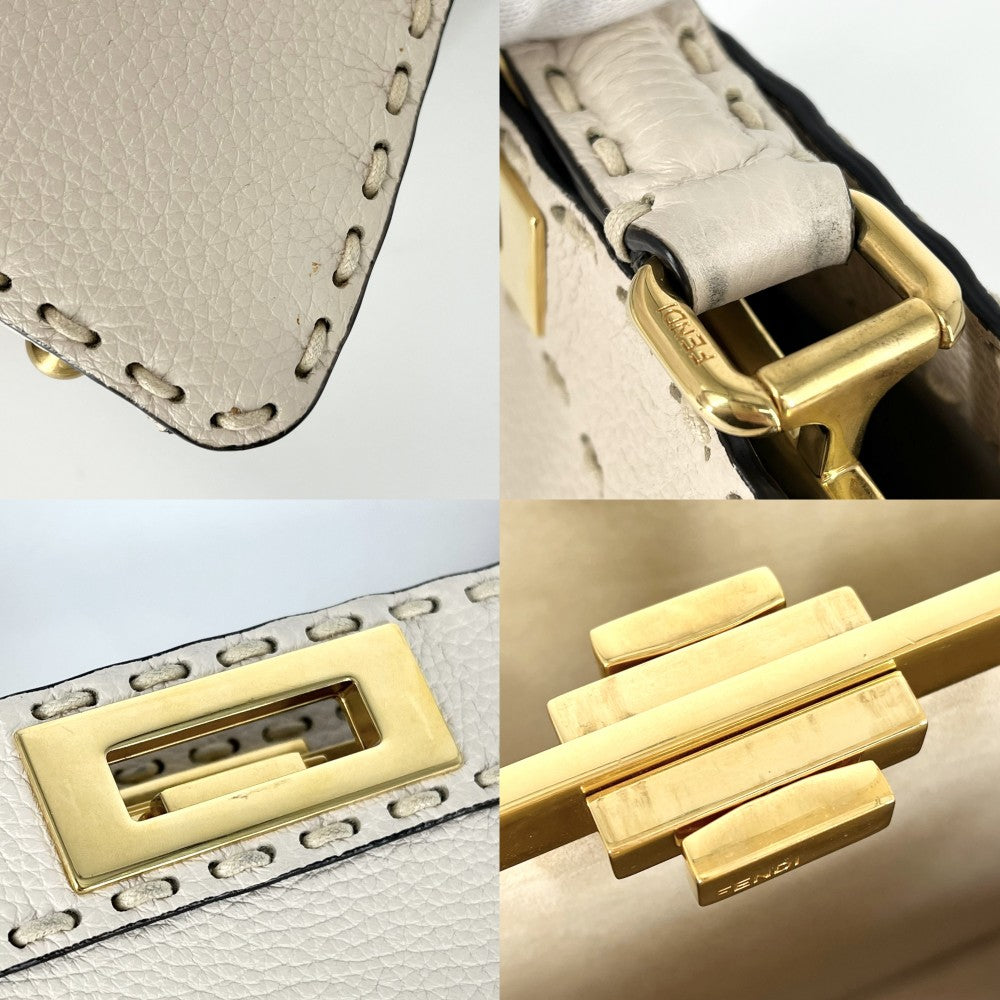 FENDI フェンディ 2WAY ピーカブー アイシーユー ミディアム ハンドバッグ ショルダーバッグ ISeeU セレリア ホワイト 白 8BN321 レザー アイボリー ゴールド金具 レディース【中古品】