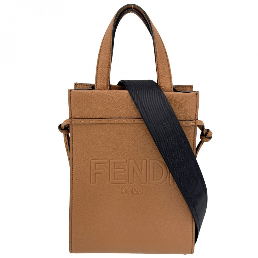 FENDI フェンディ 2WAY ゴートゥーショッパー Sサイズ ハンドバッグ ショルダーバッグ 7VA584 レザー ブラウン 茶 シルバー金具 レディース【中古品】