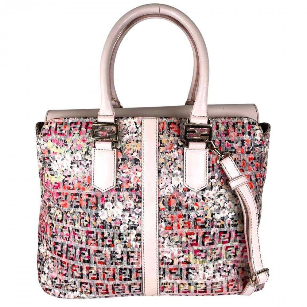 FENDI フェンディ ハンドバッグ ズッキーノ 花柄 2WAY 8BN228 キャンバス レザー ピンク ゴールド金具 レディース【中古品】