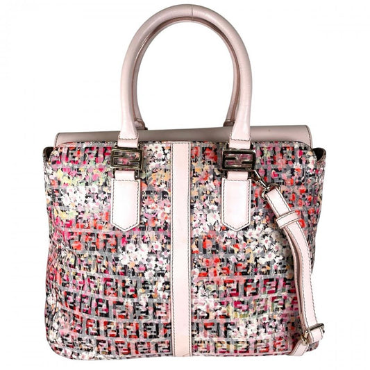 FENDI フェンディ ハンドバッグ ズッキーノ 花柄 2WAY 8BN228 キャンバス レザー ピンク ゴールド金具 レディース【中古品】