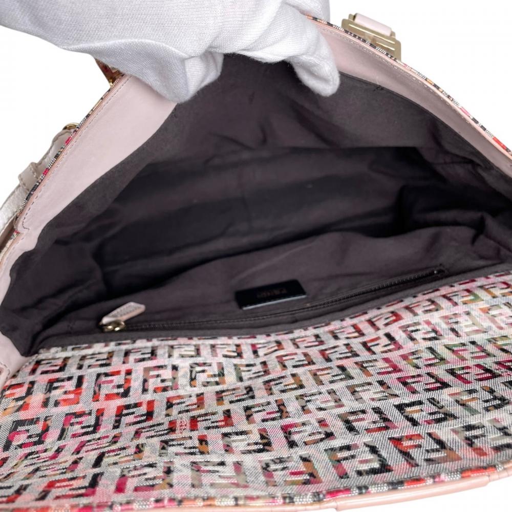 FENDI フェンディ ハンドバッグ ズッキーノ 花柄 2WAY 8BN228 キャンバス レザー ピンク ゴールド金具 レディース【中古品】