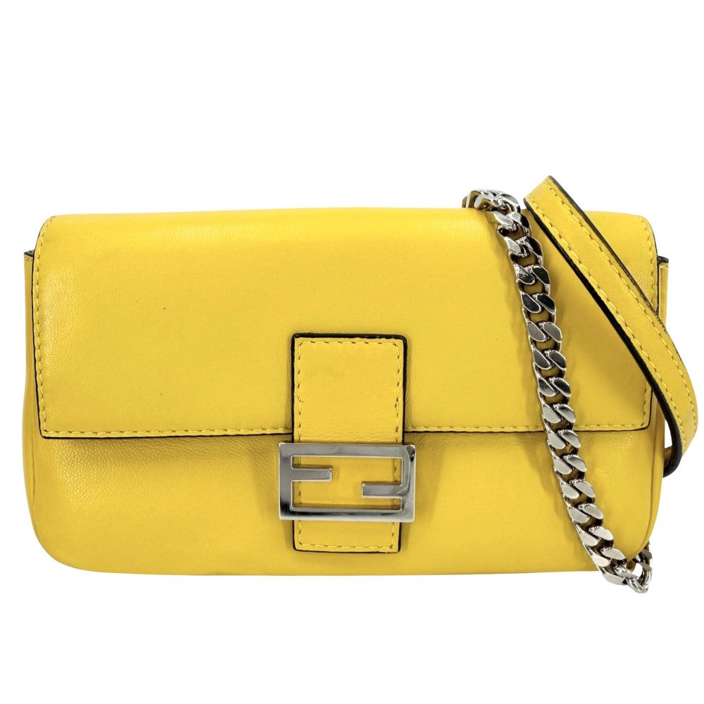 FENDI フェンディ 2WAY マイクロ ミニハンドバッグ ショルダーバッグ マンマバケット 8M0354 レザー イエロー シルバー金具 レディース【中古品】