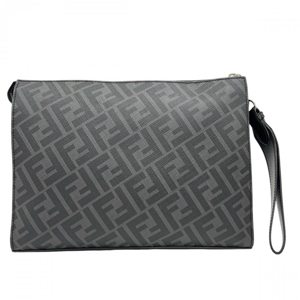 FENDI フェンディ クラッチバッグ ズッカ フラットスリム 7VA491 コーティングキャンバス レザー ブラック 黒 イエロー シルバー金具 メンズ【中古品】